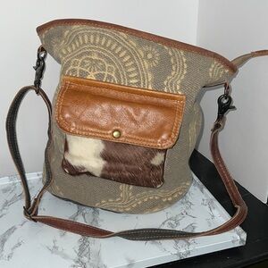 Myra Bag Brown and Cream Shoulder Bag